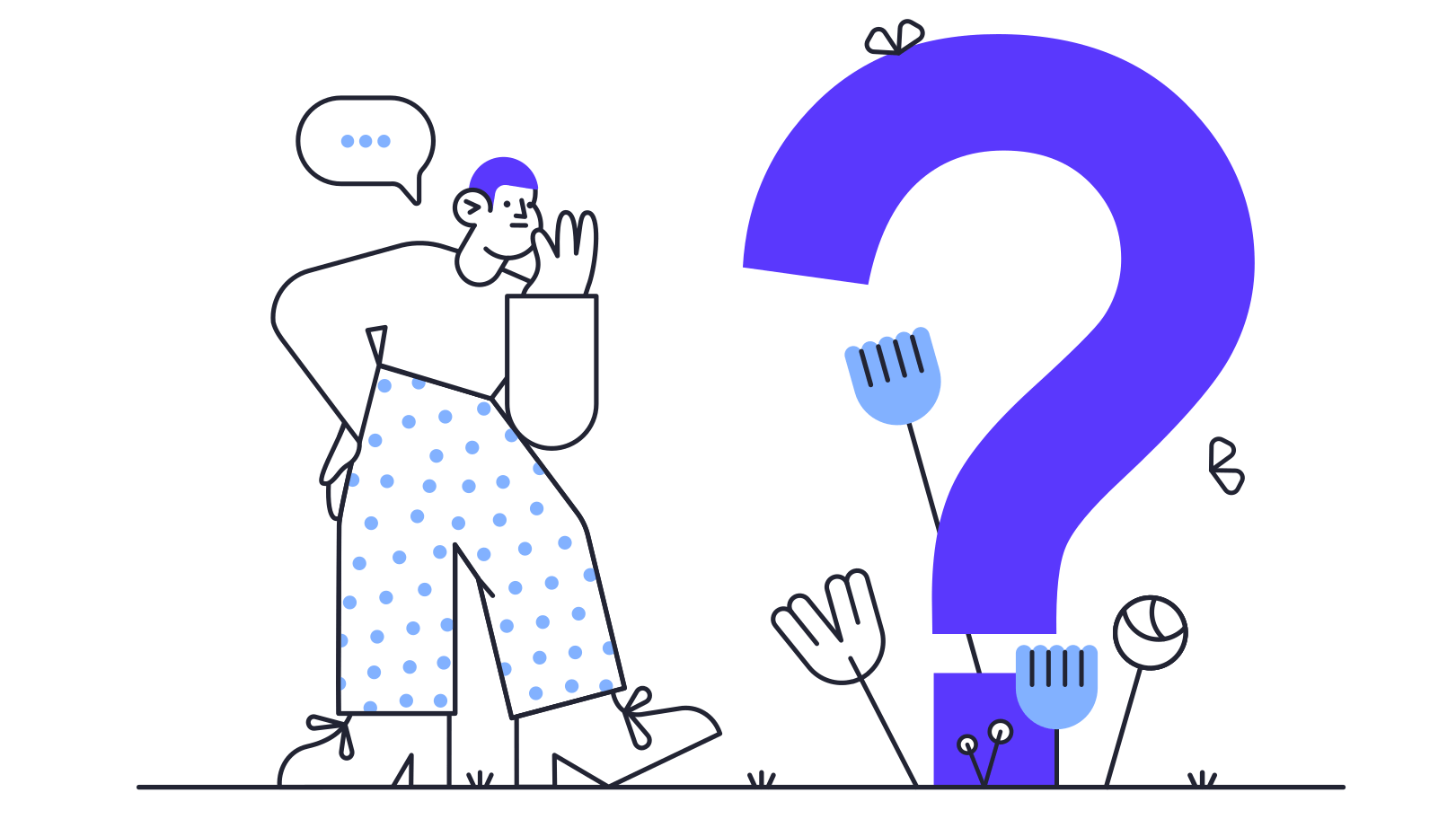 Illustration of confused man
                                     and giant question mark